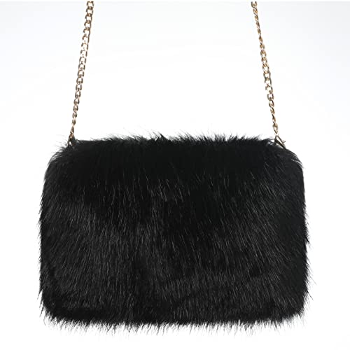 Fashion Women Faux Fur Handbag Evening Clutch Phone And Wallet Purse Lady Bag Tote Bag (Black) #TOP1