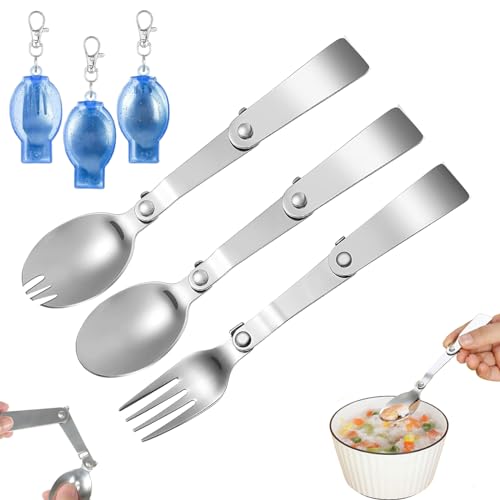 3 Piezas Cucharas Plegables Cubiertos de Camping Plegable Vajilla Portátil para Exteriores para Picnics Familiares Rabajo Reuniones Diarias