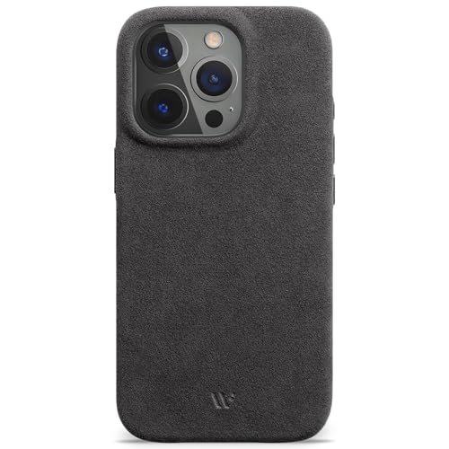 WIIUKA Hülle für iPhone 15 Pro Max original Alcantara handgefertigt extra Dünn Premium Handyhülle Case Qi Leder-Alternative skiin Alcantara Mystery Grau