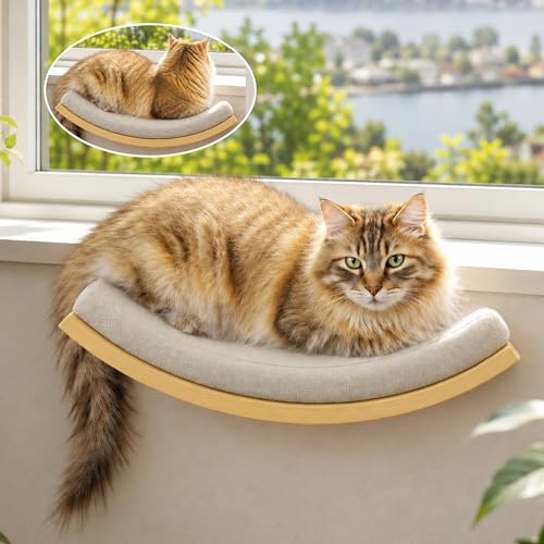 Cat Wall Shelf with Curved Hammock Bed, Wall Mounted Cat Perch with Beige Soft…