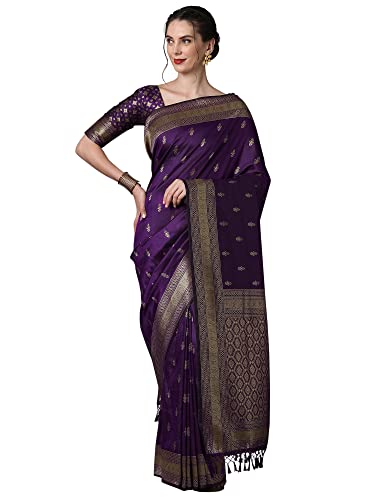 Image of AKHILAM Women's Banarasi Silk Blend Woven Design Golden zari Work Saree With Unstitched Blouse Piece (2PAKHI41 Parent)