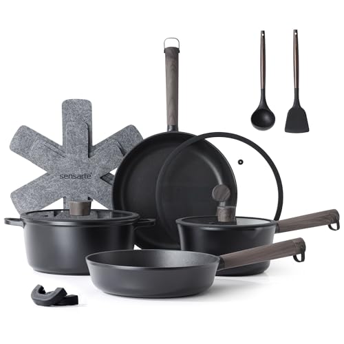 Image of SENSARTE 13Pcs Pots and Pans Set Nonstick Cookware Set Kitchen Cooking Frying Pans with Stay-cool Handle, Dishwasher Safe, Induction Compatible, PFOA /PFOS Free, Black