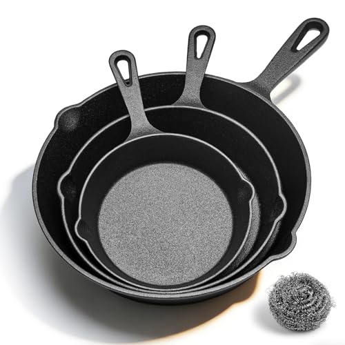Image of WANGYUANJI Cast Iron Skillet Set - 3-Piece (6/8/10 Inch) Uncoated Raw Iron Frying Pans - Traditional Heavy Duty Cookware for Oven, Grill, Campfire - Requires Seasoning for Natural Non-Stick