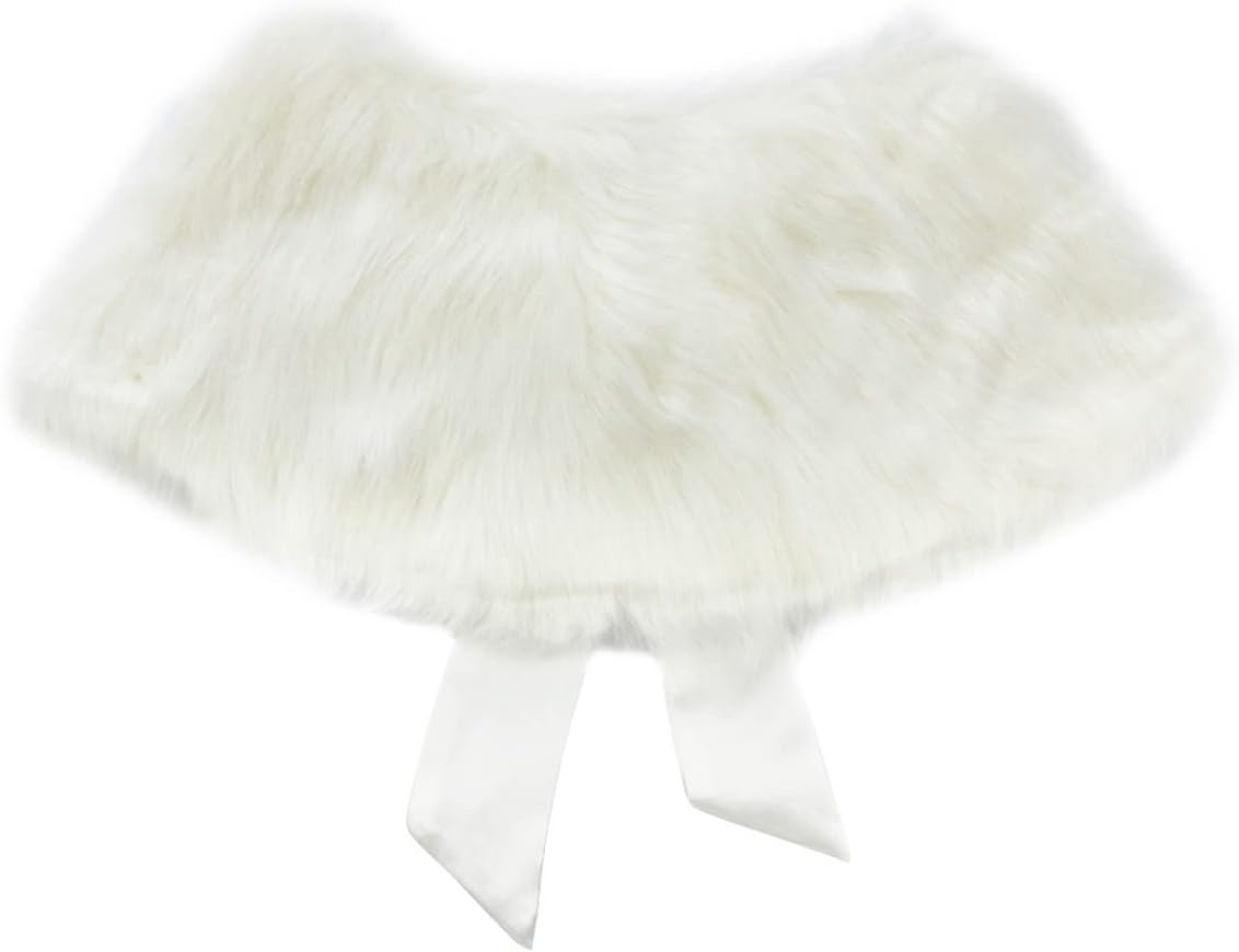 Kids Girls Faux Fur Shoulder Cape Coat Ribbon Ties Princess Bridesmaid Dress Cover Up Wraps Shawl Bolero Shrug
