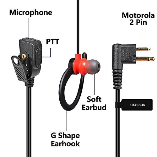 UAYESOK Security Radio Earpiece 2 Pin G Shape Walkie Talkie Headset with Noise-Cancel PTT Mic and Earbuds for 2 Way Radio Motorola CP040 DP1400 GP300 CP200 XT420 XT460 Hytera PD405 PD505 TC620(2 Pcs - Image 2