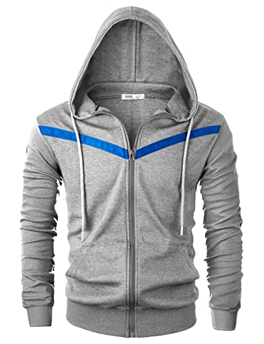 Ohoo Mens Slim Fit Long Sleeve Lightweight V-Shape Zip-up Hoodie with Kanga Pocket2