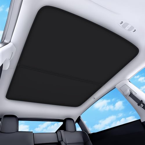 Image of 2026 Upgraded for Tesla Model Y Accessories Sunshade Roof [No Sag, Ice-Crystal Cooling Coatings] Heat Insulation Glass Roof Sun Shade for Tesla Model Y Accessories 2020-2024 Black