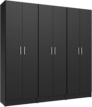 Madesa Garage Set 3 Pantry Storage Cabinet with 15 Utility Shelves 71" L Wooden Organization Unit for Garage - Black