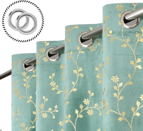 Image of Velvet Room Darkening Long Door Curtain 9 Feet, Golden Foil Print