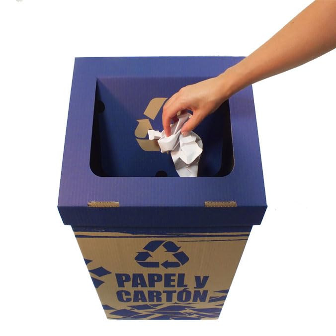 Papelera de Cartón Ecológica para reciclaje de Papel y Cartón. Capacidad 82L - Papelera de Reciclaje para Oficina en Casa - Azul - Fácil y Rápido Montaje (3)