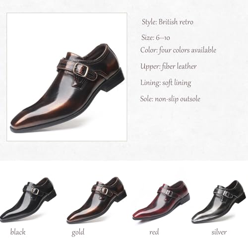 Men's Leather Rubbed Color Chunky Heel Formal Loafers Retro Pointed Metal Monk Buckle Non-Slip One-Step Business Wedding Formal Shoes3