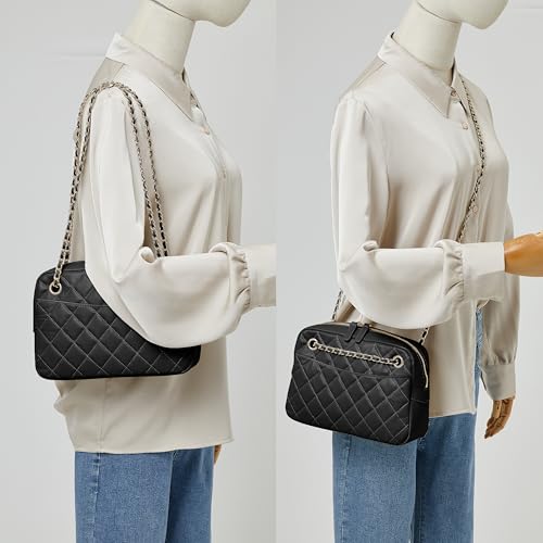 DORIS&JACKY Leather Quilted Shoulder Bag for Women, Soft Lambskin Designer Crossbody Chain Purse2