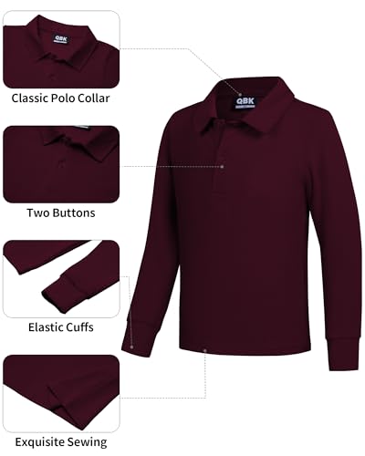 QBK Toddler to Youth Boys' School Uniform Pique Polo Shirts Kids Long Sleeve Collared Golf Shirt3