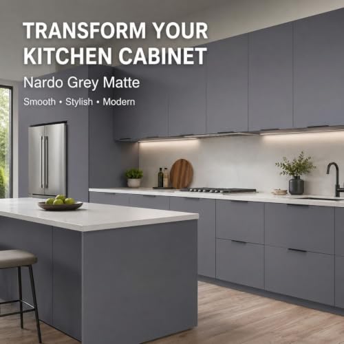 Image of WISDOM Nardo Grey Matte Self Adhesive Wallpaper for Furniture & Cabinets Waterproof, Easy to Clean Peel and Stick Vinyl Film Kitchen Cabinet, Wardrobe, Shelf & Home Decor Makeover (20x144 in)
