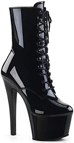 Pleaser Women's Sky-1020 Ankle-High Boot, Black Patent/Black, 8