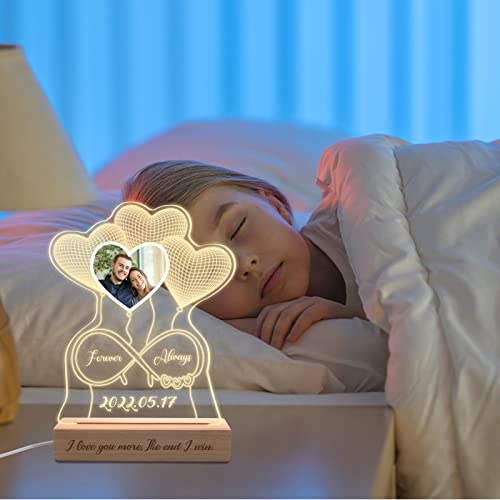Srdrew Personalized Night Light With Photo, Custom Illusion 3D Acrylic Lamp Engraved Text Name Couples Valentines Day Gifts For Men Women Him Her #TOP4
