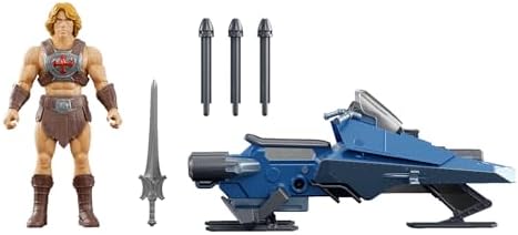 Masters of the Universe 2026 Movie He-Man und Sky Sled Pack | 14 cm großes filmgetreues Fahrzeug und Figur aus „Masters of the Universe", Blaster und Projektile, JMJ22