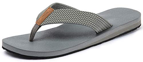 Maiitrip Mens Memory Foam Flip Flops Size 10,Summer Beach Male Sandals,Chanclas Para Hombres Non Slip Indoor&Outdoor House All Grey Gray Slippers With Arch Support #TOP1