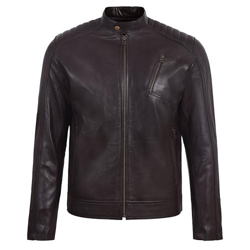 Image of Men's Genuine Lambskin Leather Motorcycle Jacket - Vintage Cafe Racer Style Classic Fit Biker Coat