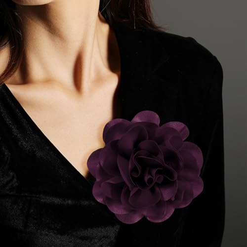 Image of 6.3 Inches Large Rose Flower Brooches and Pins for Women | Rose Flower Hair Clips for Women | Brooch for Woman Dresses | Hat & Hair, Pin for Clothes, Grape