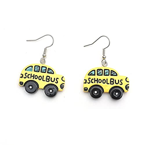 Lovely School Bus Dangle Earrings Resin Cartoon Car Children Funny Earrings Girls Students Teachers Jewelry-Yellow #TOP4