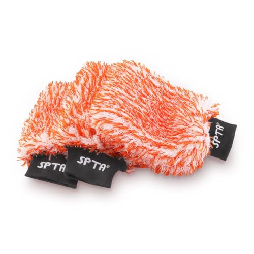 SPTA Microfiber Car Wash Mitt, 3Pcs Car Sponge Glove Wrapped in Soft, Plush Fiber Cloth Material, Safe Washing with Any Car Soap, Bucket, Foam Gun, Foam Cannon, Other Cleaning Supplies by SPTA - Used condition - US$8.35