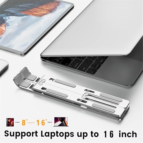 Image of Babacom Silver Adjustable Laptop Stand with 360 Rotating Base for Desk, Foldable Aluminum Ergonomic Laptop Holder Compatible with MacBook HP Dell Lenovo Acer ASUS Laptop Stand for 10 to 17 Inch Size