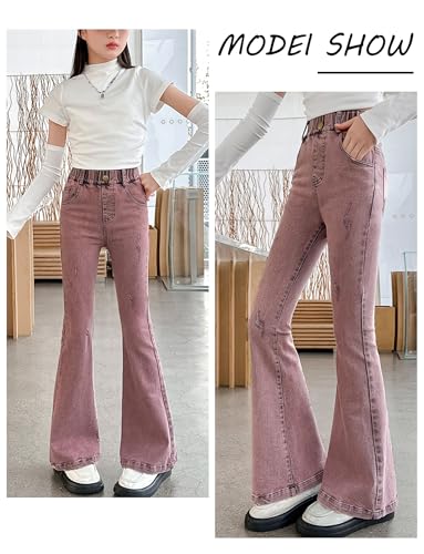 SEAUR Girls Jeans Elastic Waistband Washed Jeans Fashion Stretch Bell Bottom Denim Pants Casual Baggy Trousers with Pockets4