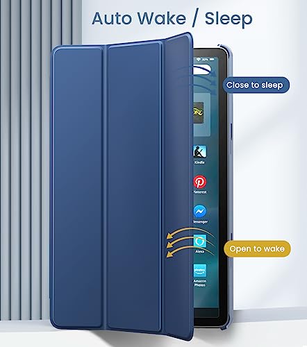 MoKo Case Fits Amazon Fire Max 11 Tablet (13th Generation, 2023 Release) 11" - Slim PU Leather Trifold Stand Cover for Kindle Fire 11 Tablet Frosted Hard Back Shell with Auto Wake/Sleep, Dark Blue - Image 6