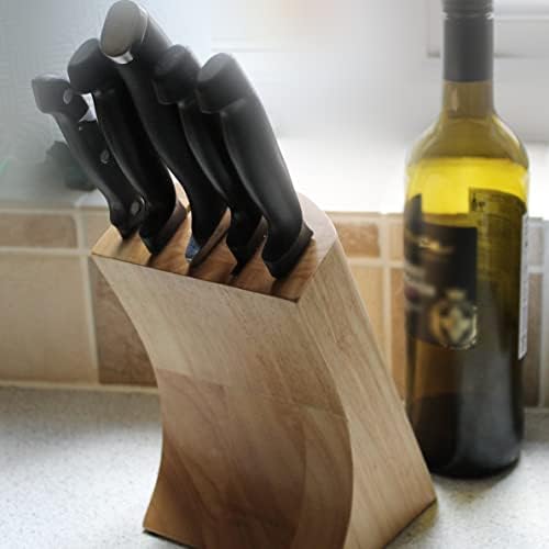 Wooden Knife Block Without Knives. Universal Knife Holder for Kitchen Knives in Rubberwood