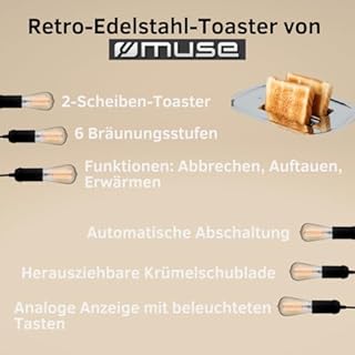 Muse Wasserkocher und Toaster Set, 2er Frühstücks-Set mit Retro Wasserkocher und 2 Scheiben Toaster mit analoger Anzeige, beige und Edelstahl