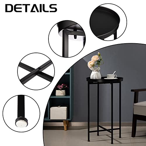 Hollyhome Small Round Metal Waterproof End Table, Accent Indoor&Outdoor Coffee Side Table, Snack Sofa Table For Living Room, Anti-Rust Decorative Plant Stand, (D) 14.5" X (H) 25", Matte Black #TOP4