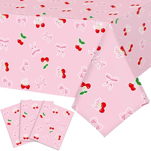 Tiamon 3 Pcs Cherry Birthday Decorations Tablecloth 54 x 108 Inch