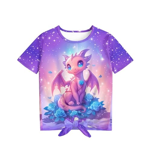 WELLFLYHOM Girls Shirts 5-12 Summer Short Sleeve Tops Tee Front Knot Basic Tshirt Crewneck Girls Blouse4