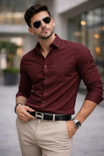 Image of Nexora Men's Slim Fit Formal Shirt, Cotton, Full Sleeve, Spread Collar, Breathable, Office