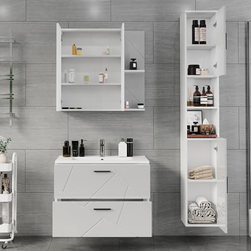 Vicco Set Di Mobili Da Bagno Bianco/Bianco Lucido 4 Parti - 4