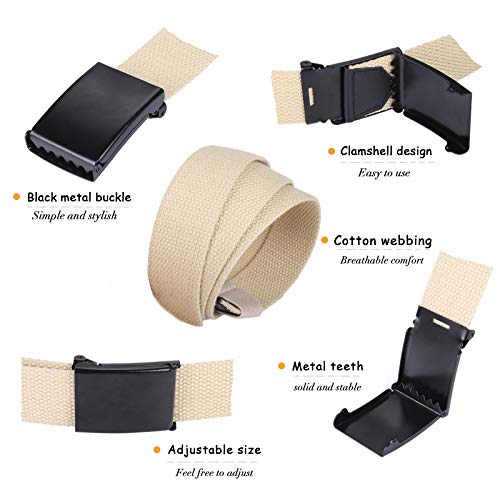 Awaytr Boys Canvas Web Belts - 2Pcs School Uniform Cotton Belt Adjustable In Four Sizes Suitable For Girls（80Cm,Khaki/Black #TOP1