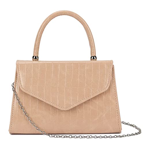 Image of UShopUK Croc Print Faux Leather Embossed Tote Bridal Prom Wedding Evening Clutch Party Hand Bag (Nude)