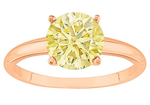 1/2-5 Carat 14K Rose Gold Round Yellow Diamond 4 Prong Diamond Engagement Ring (AAA Quality)