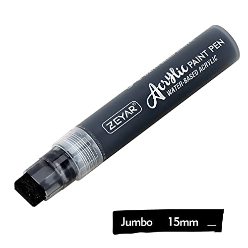 Zeyar Jumbo Paint Marker Pens, Water Based Acrylic, 15Mm Felt Tip, Waterproof And Permanent Ink, Great On Plastic, Posters, Stone, Metal, Glass And More (3 Black) #TOP1