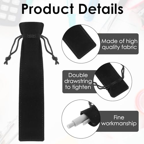 Image of JIEYAO 20 Pieces Velvet Pen Pouch Black Drawstring Pen Bag Black Pencil Case Pen Bag Soft Single Pen Sleeve Holder Home Decor Products for School Office Business Supplies