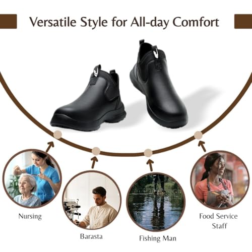 ORISTACO Non Slip Kitchen Chef Shoes Waterproof Lightweight Nursing Garden Food Service Leather Work Clogs, 926 Black 46 by ORISTACO - Used condition - Image 7