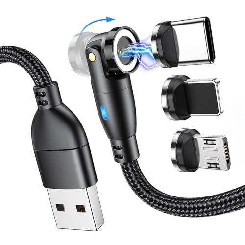 Magnetic Charging Cable, Charging 3 in 1 Magnetic Phone, 540 Degree USB for Type C/Micro USB/i Products Nylon Braided Type-C Data Cord