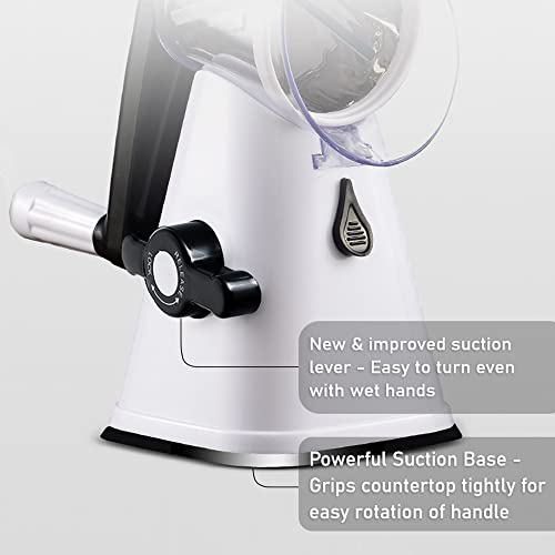 Rotary Cheese Grater With Handle Vegetable Shredder With 3 Stainless Steel Drum Blades Round Mandoline Slicer Nuts Grinder Bpa Free Dishwasher Safe - White #TOP6