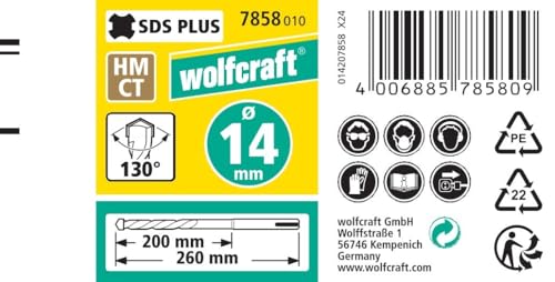 wolfcraft TC Hammer Drill Bit "Standard", SDS Plus Shank I 7858010 I for Drilling into Concrete Natural Stone and Artificial Stone - Image 4