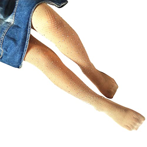 Doovid Toddler Tights Little Girls Sparkle Fishnet Stockings Rhinestone Tights For Girls Glitter Leggings Kids Pantyhose Sparkle Nude 4-7 Years #TOP2