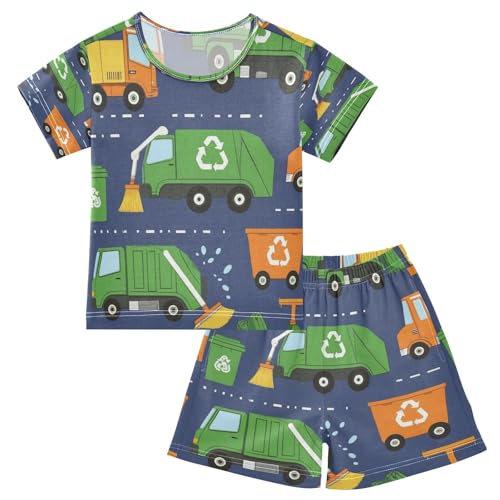 Pajama Sets Short Sleeve Recycling Trucks and Equipment Soft Cotton Summer Sleepwear 2 Piece PJS Size 5-14T