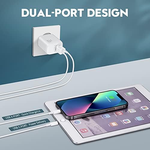LUOSIKE Ładowarka USB C 20 W do iPhone'a z Kablami Lightning 2 m, 2-Portowy Zasilacz z PD i QC3.0, Szybka Ładowarka z 2 Kablami Ładującymi, Kompatybilna z iPhone 14/13/12/11/Pro/Max/mini/SE/XR/X/8/7/6