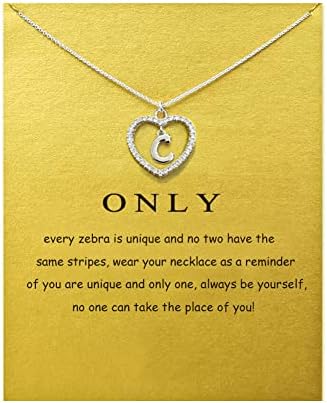 Heart Initial Necklace for Women Personalised Silver Necklace Letter A-Z Name Pendant a Necklaces CZ Jewelry Message Card Gifts for Girls
