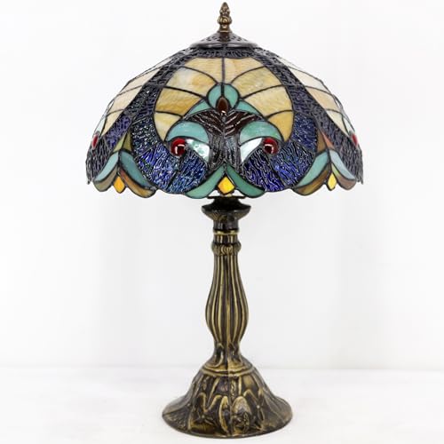 Image of WERFACTORY Tiffany Style Lamp Stained Glass Bedside Table Lamp 18 Inch Tall